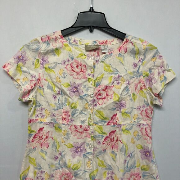 Vintage Liz Claiborne Floral Linen Button Front Dress Size 14 Petite B283 -27 - Picture 9 of 13